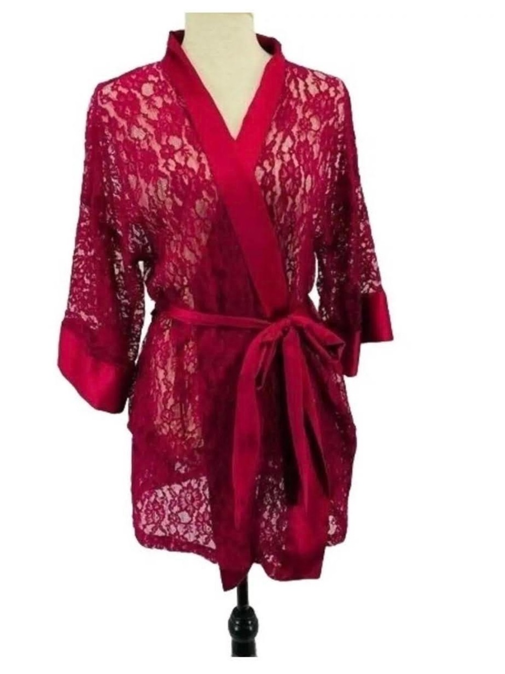 Red Satin Net Robe nightgown